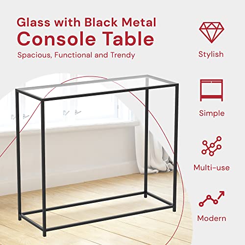 & Co. - Metal Console Table with Glass, Black Console Tables for Entryway, Use As Doorway Table, Narrow Bar Table, or Accent Furniture for Decorating Foyer, 12 x 28 x 31 Inches
