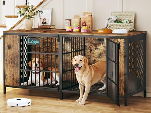 63" Large Double Dog Kennel Furniture for 2 Dogs – Extra Sturdy XXL Metal &, view 2