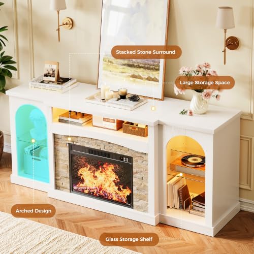 White Electric Fireplace TV Stand Entertainment Center with Fireplace, view 5