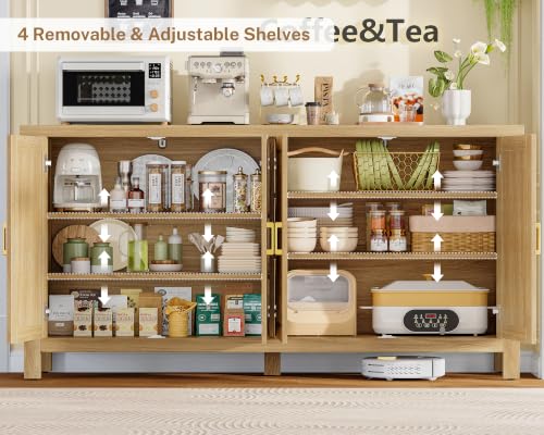 55" Buffet Cabinet with Storage & 4 Adjustable Shelves, Natural, view 5