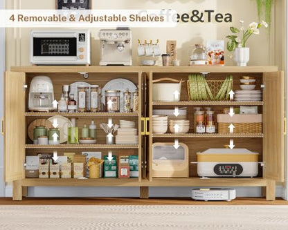 55" Buffet Cabinet with Storage & 4 Adjustable Shelves, Natural, view 5