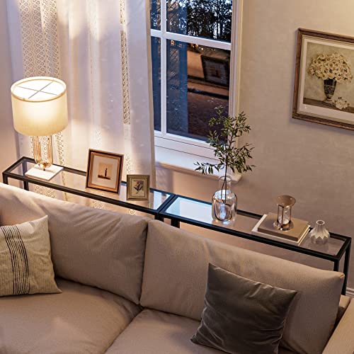 39.4" Narrow Console Table, Tempered Glass Sofa Table, Behind Couch Table Modern Entryway Table, Metal Frame, for Living Room, Hallway BK04XG01