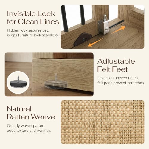 2-Piece Double Dog Crate Furniture, 80 Inch, Light Oak, view 6