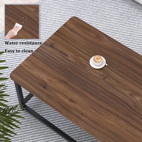Modern Coffee Table, Rustic Wood and Metal Center Table for Living Room, Industrial Rectangle Cocktail Tea Table with Storage Shelf, Walnut, 47 Inch