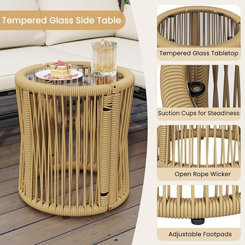 Yaheetech 3 Pieces L-Shaped Conversation Set, Outdoor Patio Furniture Set | w/Detachable Lounger, Thick Cushions, Glass Side Table for Patio, Backyard, Porch, Garden