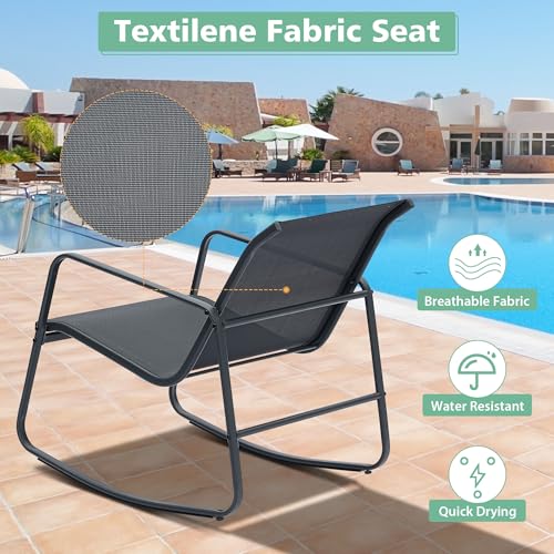 3 Piece Patio Outdoor Furniture Set, Textilene Fabric Patio Conversation Bistro Set with Rocking Bistro Chairs and Table, Small Patio Furniture Set for Backyard, Lawn, Garden, Poolside