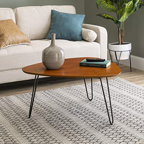 Mid Century Modern Hairpin Coffee Table Living Room Accent Ottoman Storage Shelf, 32 Inch, Walnut