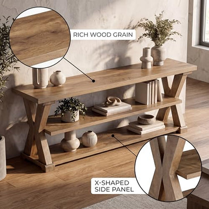 63-Inch Farmhouse TV Stand for 55/60/65/70-Inch TVs, 3-Tier, view 5