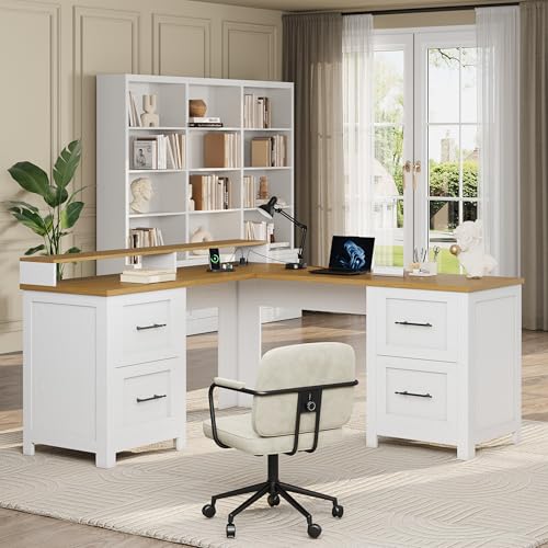 63" Wide L Shaped Executive Desk with 4 Drawers and Charging Station, view 4
