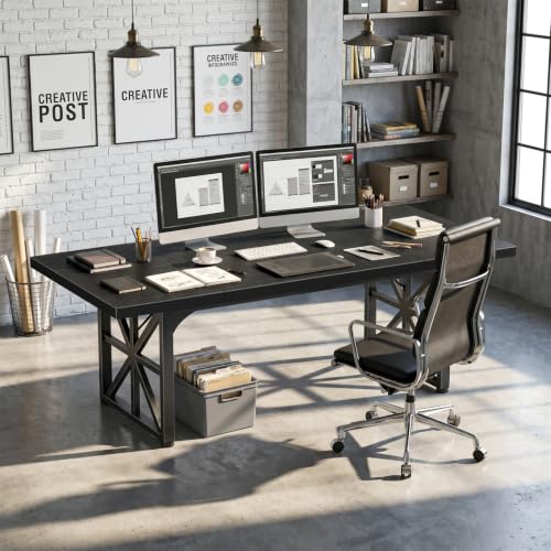 71" Executive Desk, Large Computer Table for Home Office, Black, view 4