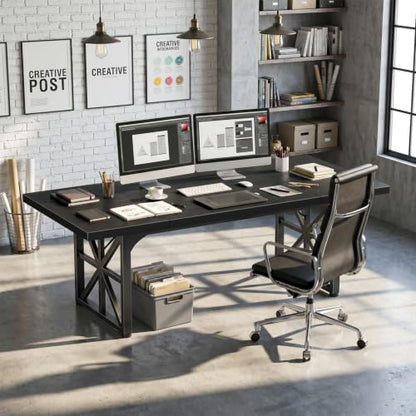 71" Executive Desk, Large Computer Table for Home Office, Black, view 4