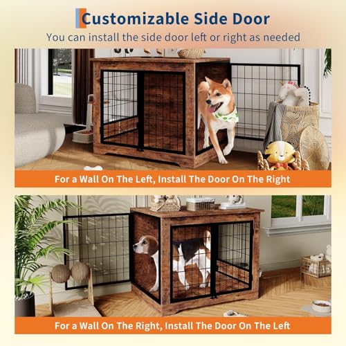 Dog Crate Furniture with 360° Rotatable Bowls, view 5