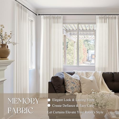 Natural Pinch Pleated Linen Curtains 84 Inches Long for Living Room