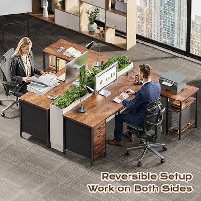 55 Inch L Shaped Desk with Fabric Drawers, view 3