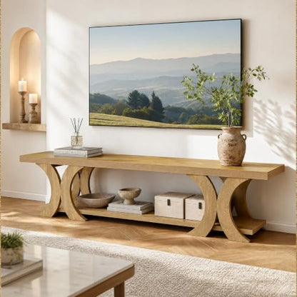 70.87" Extra Long TV Stand for TVs up to 80", Farmhouse Wooden Entertainment Center with Open Storage Shelves, Low TV Media Console Table for Living Room, Bedroom