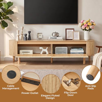 70.8" Floating Fluted TV Stand with Legs and Power Outlet for TVs up to 80", view 4