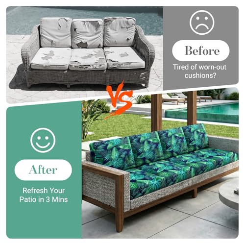8Pcs Patio Cushion Covers Stretch Outdoor Couch Cushions Slipcovers Replacement Washable Furniture Protector with Elastic Bottom Sofa Chair Seat Cover, Palm Leaves