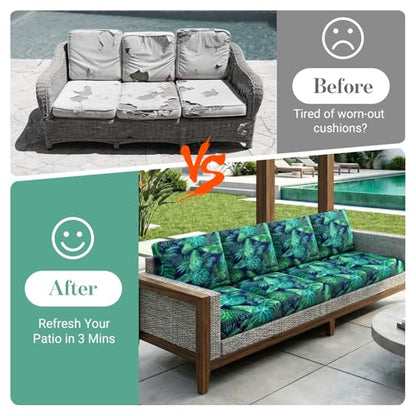 8Pcs Patio Cushion Covers Stretch Outdoor Couch Cushions Slipcovers Replacement Washable Furniture Protector with Elastic Bottom Sofa Chair Seat Cover, Palm Leaves