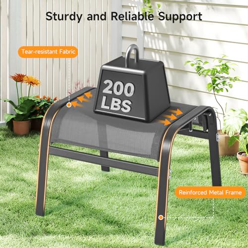 Outdoor Ottoman Set of 2, All Weather Outdoor Foot Stool with Supportive Textliene and Metal Frame, Stackable Oversized Outdoor Foot Rest for Furniture Patio Garden Pool, Grey