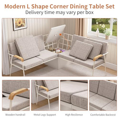 VFK 3 Piece Dining Table Set, 51 Inch Modern Kitchen Folding Breakfast Table with Right Seat Storage Corner Stools and Dining Chairs for Home Dining Room Furniture