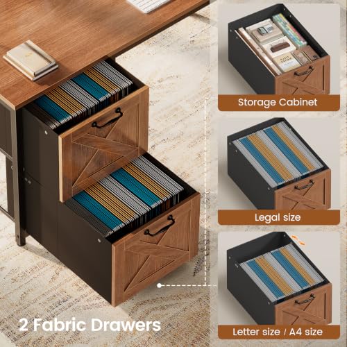 Reversible Farmhouse L Shaped Office Desk with Drawer, Hutch, view 5