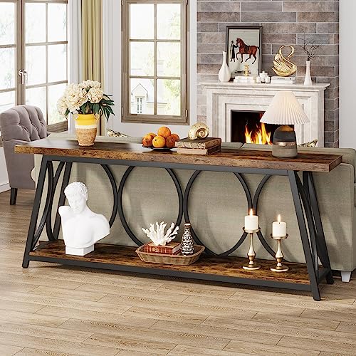 Tribesigns 70.9 inch Extra Long Console Table, Industrial Sofa Table Behind Couch with 2 Tier Storage Shelf, Narrow Entryway Hallway Accent Table for Living Room, Rustic Brown