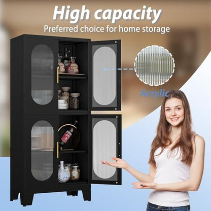 Black Metal Storage Cabinet with Doors and 3 Shelves (2 Adjustable) for Kitchen, Laundry Room, Home Office, Kids Room