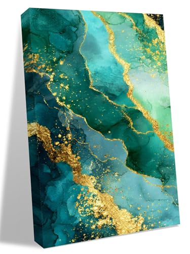 NuYeBiofx Abstract Turquoise Marble Texture Canvas Wall Art Prints,48"x32" Framed Picture Artwork Gold Line Stone Style Printed Canvas Oil Painting for Living Room Bedroom Office,Ready to Hang