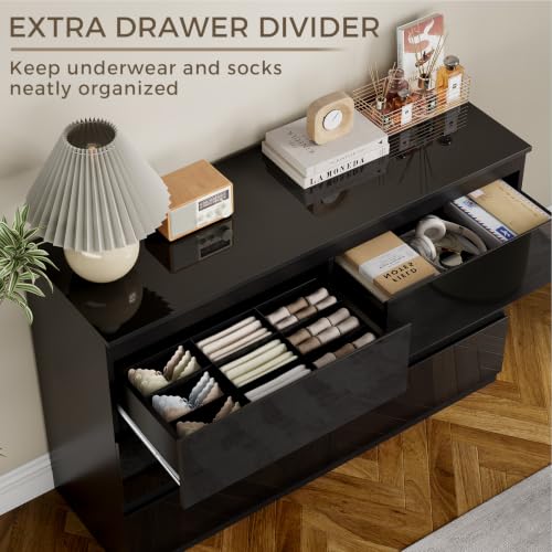 6 Drawer Dresser for Bedroom, 47" Wide Black Wood Chest for Storage, view 5