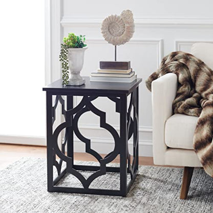 SAFAVIEH Home Collection – Milo Black Trellis End Table, Quatrefoil Open Frame Accent Table, Fully Assembled (AMH1508E)