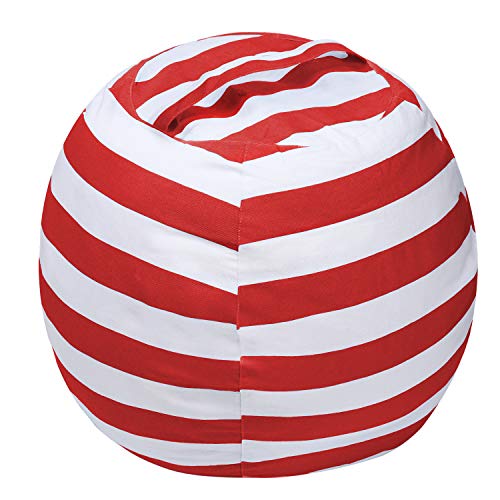 Stuffed Animal Storage Bean Bag Chair Cover, Cotton Canvas Beanbag with Zipper for Organizing Kid's and Adults Room 24" (Red)