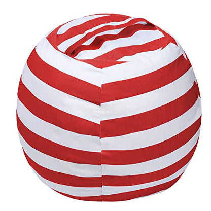 Stuffed Animal Storage Bean Bag Chair Cover, Cotton Canvas Beanbag with Zipper for Organizing Kid's and Adults Room 24" (Red)