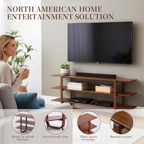 Walnut TV Stand for 65 Inch TV, Media Console 3-Tier Open Shelves, view 4