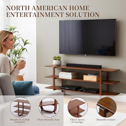 Walnut TV Stand for 65 Inch TV, Media Console 3-Tier Open Shelves, view 4