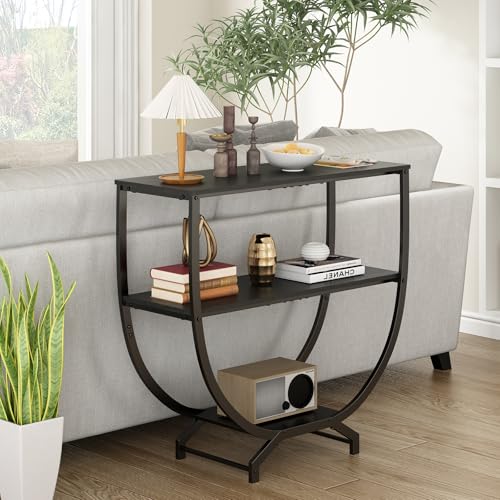 3 Tier Console Tables, 30" Height Entryway Table, Sofa Table Behind Couch Table, Industrial Entryway Furniture Entry Way Table with Storage for Living Room, Hallway, Entrance, Rustic Black