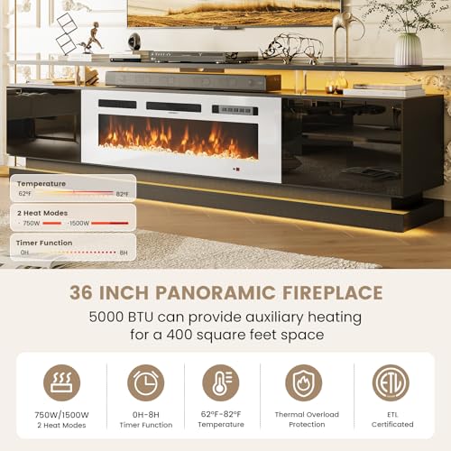 70" Fireplace TV Stand, Modern Entertainment Center, view 5