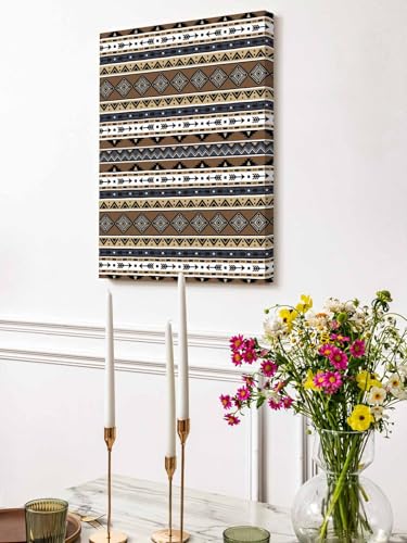 NuYeBiofx Boho Tribal Stripes Canvas Wall Art Prints,40"x28" Framed Picture Artwork Ethnic Borders Arrow Motifs Printed Canvas Oil Painting for Living Room Bedroom Office,Ready to Hang
