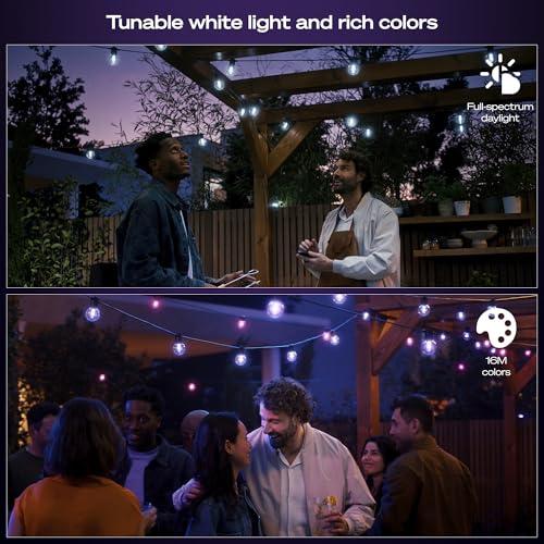 Philips Hue Festavia Globe Outdoor String Lights, White & Color Ambiance, 22ft,8 Bulbs, Dimmable, Control with Hue App or Voice, Bridge Required