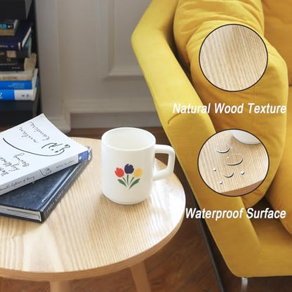Side Table Round, Small Accent Table Nightstand Modern End Table for Living Room Bedroom Office Small Spaces, 15.7''Dia x 19.69''H(Natural Walnut)