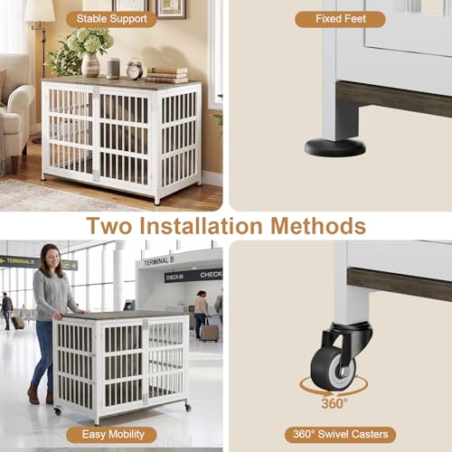 46" XXL Dog Crate Furniture for for Large & Medium Dogs with Wheels, view 5