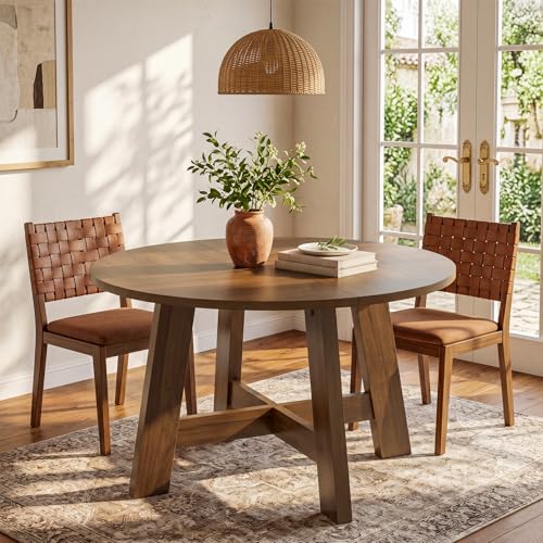 Tribesigns Round Dining Table for for 4-6 People, 47-Inch Circle Kitchen Table with Reinforced Cross Brace, Farmhouse Dining Room Furniture for Living Room, Apartment, Restaurant, Walnut Brown