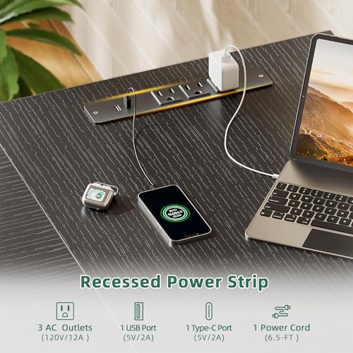 63" L Shaped Computer Desk with Power Outlet & USB-C Port, Reversible Home Office Desk with 2 Fabric Drawers, File Cabinet, Hooks, Large Corner Table for Gaming, Writing, Work, Black