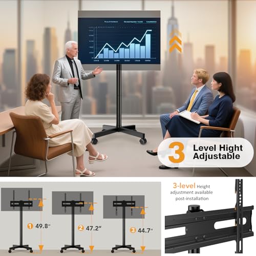 Mobile TV Stand for 23-60 Inch LCD LED Flat/Curved Screen TVs, TV Cart Holds up to 77Lbs, Rolling TV Stand with Tilt and Height Adjustable, Pole TV Floor Stand with Wheels Max VESA 400x400mm