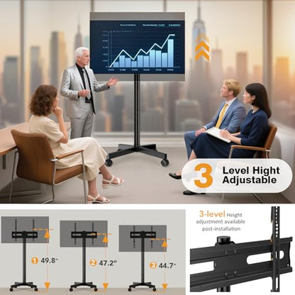 Mobile TV Stand for 23-60 Inch LCD LED Flat/Curved Screen TVs, TV Cart Holds up to 77Lbs, Rolling TV Stand with Tilt and Height Adjustable, Pole TV Floor Stand with Wheels Max VESA 400x400mm