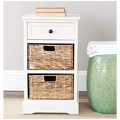 SAFAVIEH Furniture - Carrie 3-Shelf Side Table - Distressed Cream - Solid Wood - Farmhouse Tiered Design - Ideal for Living Room, Entryway, Home Office, 16"W x 13"D x 26"H - Fully Assembled (AMH5700C)