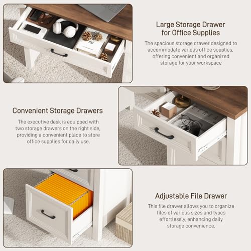 Farmhouse Executive Desk with Drawers, Home Office Desk with File Drawer, view 5
