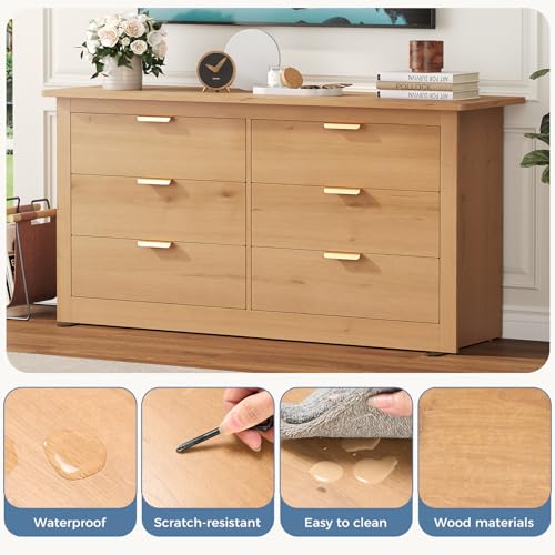 6-Drawer Storage Cabinet, 59" Wide Modern Chest of Drawers, Wood, view 7