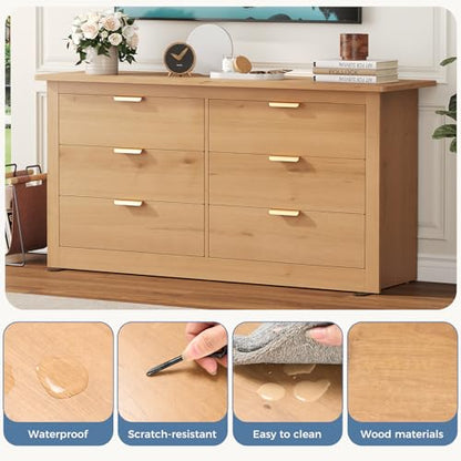 6-Drawer Storage Cabinet, 59" Wide Modern Chest of Drawers, Wood, view 7