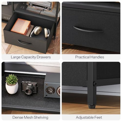 LED TV Stand with Storage, LED Entertainment Center with Open Shelves and Drawer, view 8