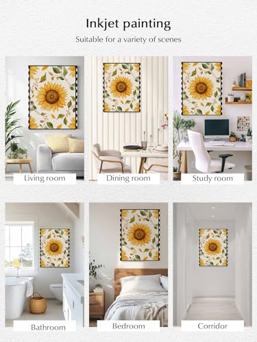 NuYeBiofx Farmhouse Sunflower Leaf Canvas Wall Art Prints,30"x20" Framed Picture Artwork Black Stripe Retro Linen Printed Canvas Oil Painting for Living Room Bedroom Office,Ready to Hang